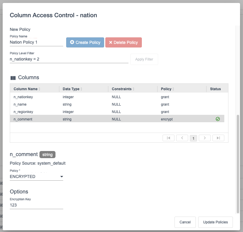 Row and Column Level Security