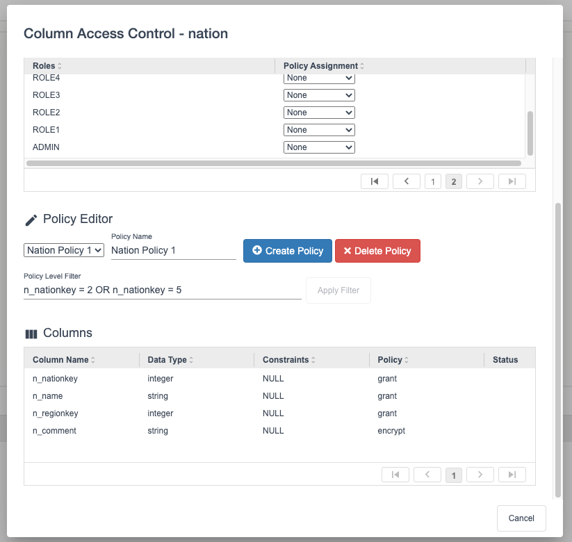 Row and Column Level Security